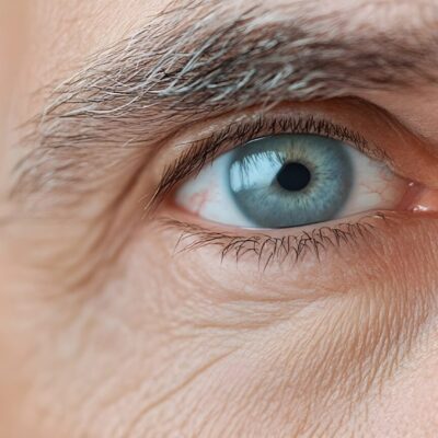 Closeup of male beautiful eyes. Good vision and eyes health. Vision testing, contact lens wearing and ophthalmology concept. Medical laser eye correction, vision correction, lasik treatment
